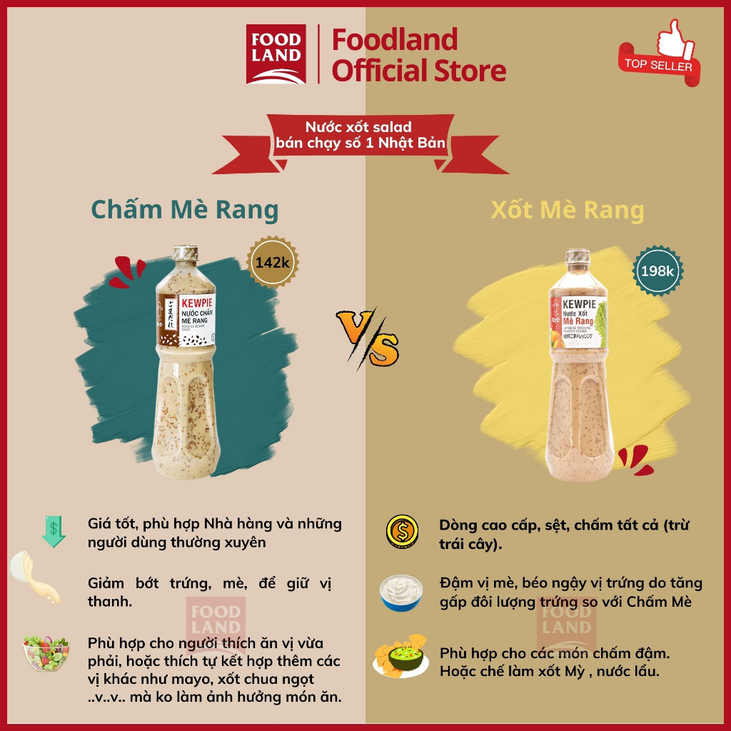 Nước chấm thịt nướng trộn salad - Nước chấm mè rang Kewpie - Foodland