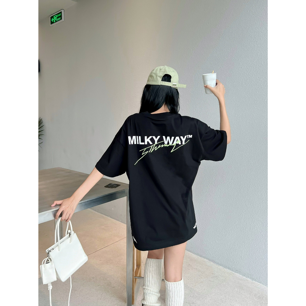 Áo Thun 5THEWAY /milky way/ Vertical Drop Shoulder Tee Bò Sữa Màu Xanh Lá