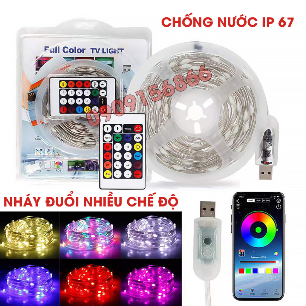 Led nháy đuổi trang trí nhiều màu, điện 5v cắm usb, chống nước, nháy theo nhạc