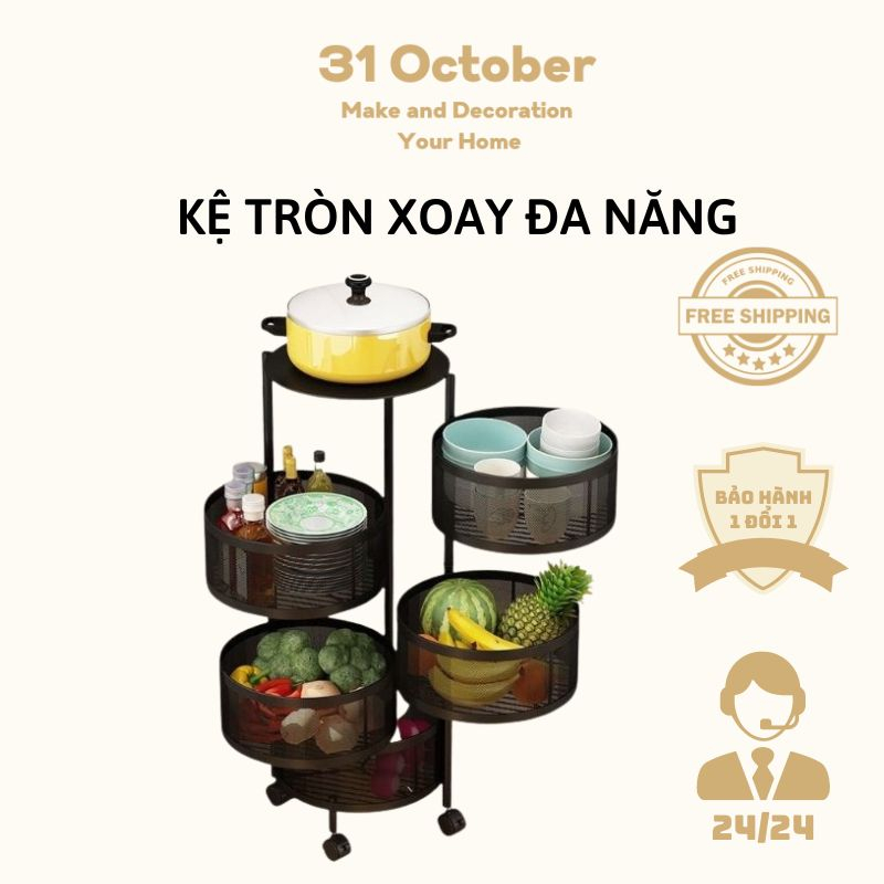 Kệ Tròn Xoay Đa Năng Đựng Rau Củ Quả - Kệ Nhà Bếp Có Bánh Xe Di Chuyển Tiện Lợi Xoay 360