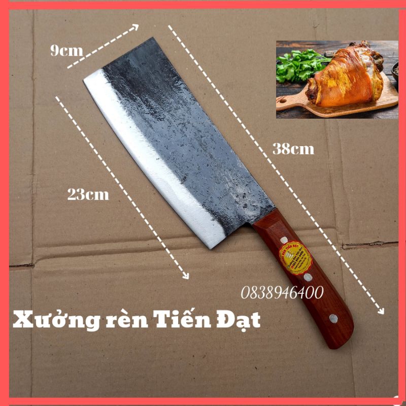Dao chặt xương chặt gà vịt chất thép nhíp ôtô chuẩn sắc bén cán chuôi gỗ hương tán chốt đinh chắc khỏe