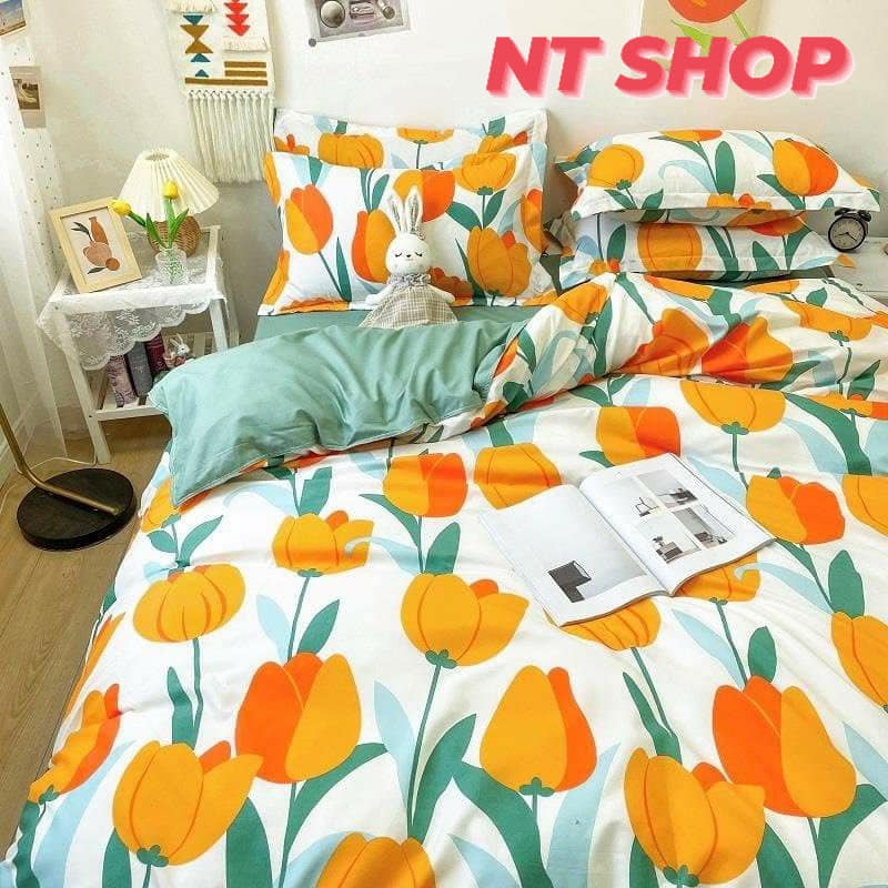 ( ga m4×2m. chăn hè thu ) Trọn Bộ chăn phao dày 5 món cotton nhập khẩu mẫu hoa nhiều màu ( chăn ga. hg có sẵn)