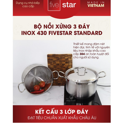 Bộ nồi xửng hấp 3 đáy inox 430 cao cấp FiveStar Standard 28cm , dùng được mọi bếp