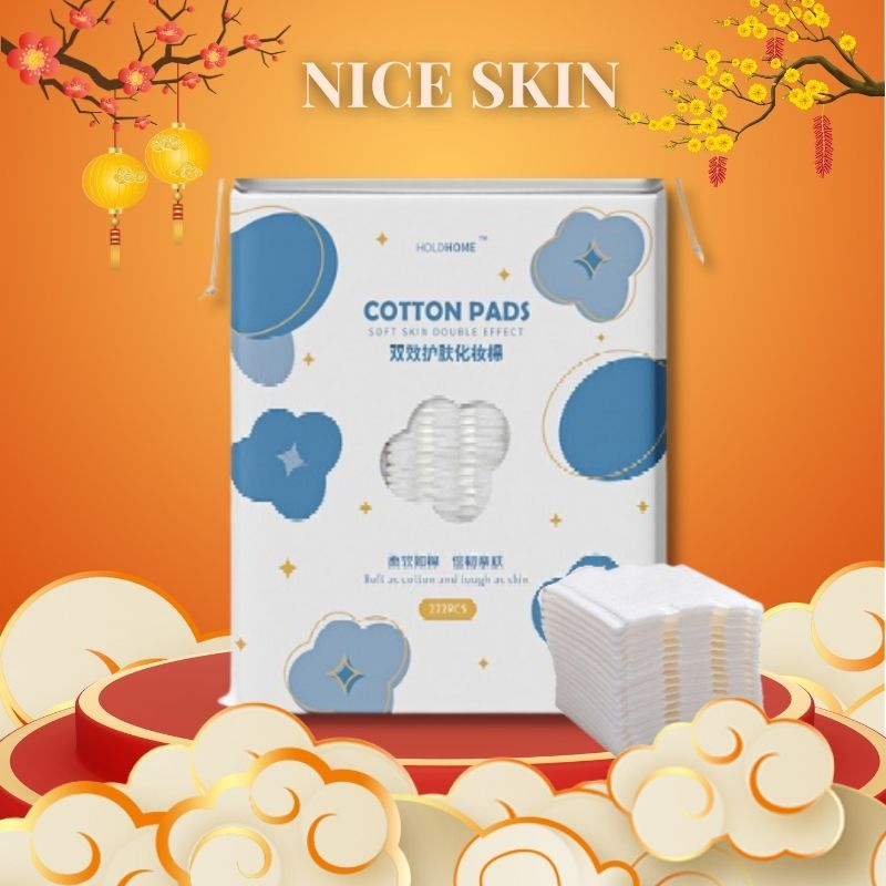Bông tẩy trang Holdhome 100% cotton - Túi 222 miếng có dây rút, bông đắp toner, sợi dai, mềm mịn, chính hãng