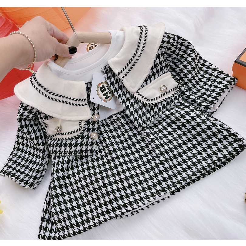 Set Váy Dạ Kèm Body Liền Thân WOWKIDS Chất Dạ Mềm Mại Cho Bé Từ 6-17kg Đi Chơi Diện Tết