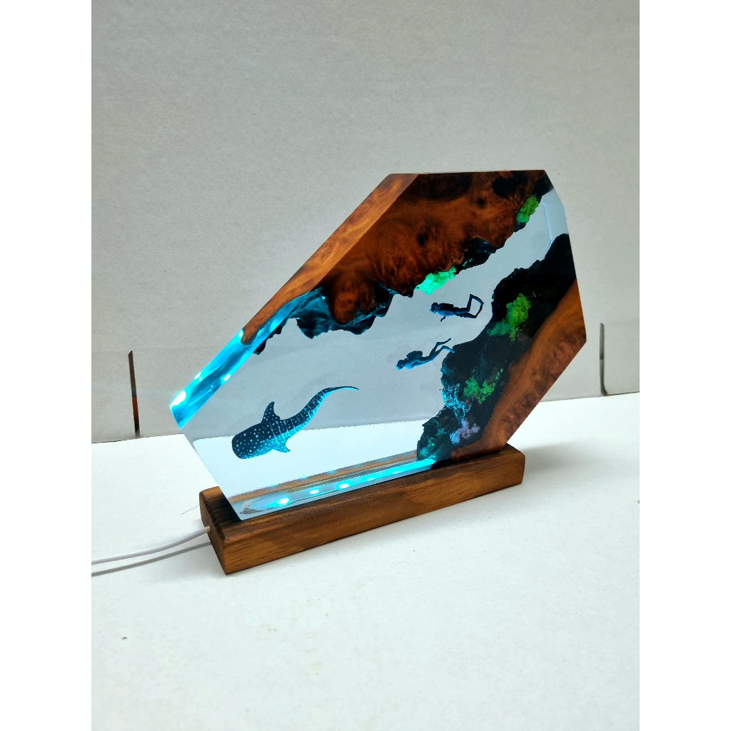 Đèn ngủ để bàn, Đèn phòng ngủ 3d Resin, Đèn ngủ cá mập, Đèn gỗ đại dương, Đèn biển Epoxy Resin, Đèn 