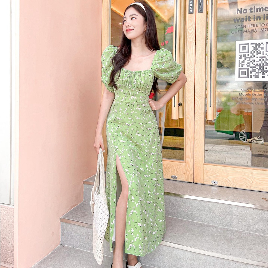 Đầm NATHY - Đầm midi hoa nhí smocking lưng