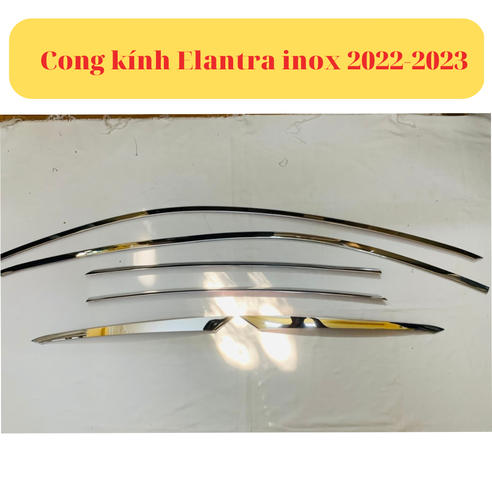Nẹp viền chân, cong kính xe Hyundai Elantra 2022, 2023 chất liệu inox cao cấp, sáng bóng