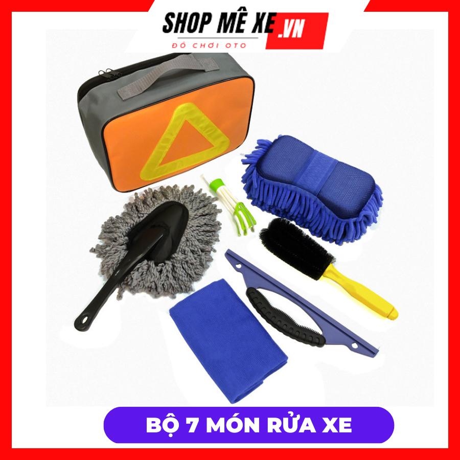 Bộ đồ dụng cụ rửa vệ sinh xe ô tô 7 món trong 1 túi tiện lợi gọn gàng dễ mang đi