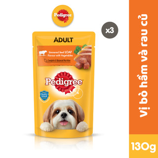 Bộ 3 Túi Thức Ăn Cho Chó Lớn PEDIGREE Dạng Sốt Vị Bò Hầm Rau Củ, 130g