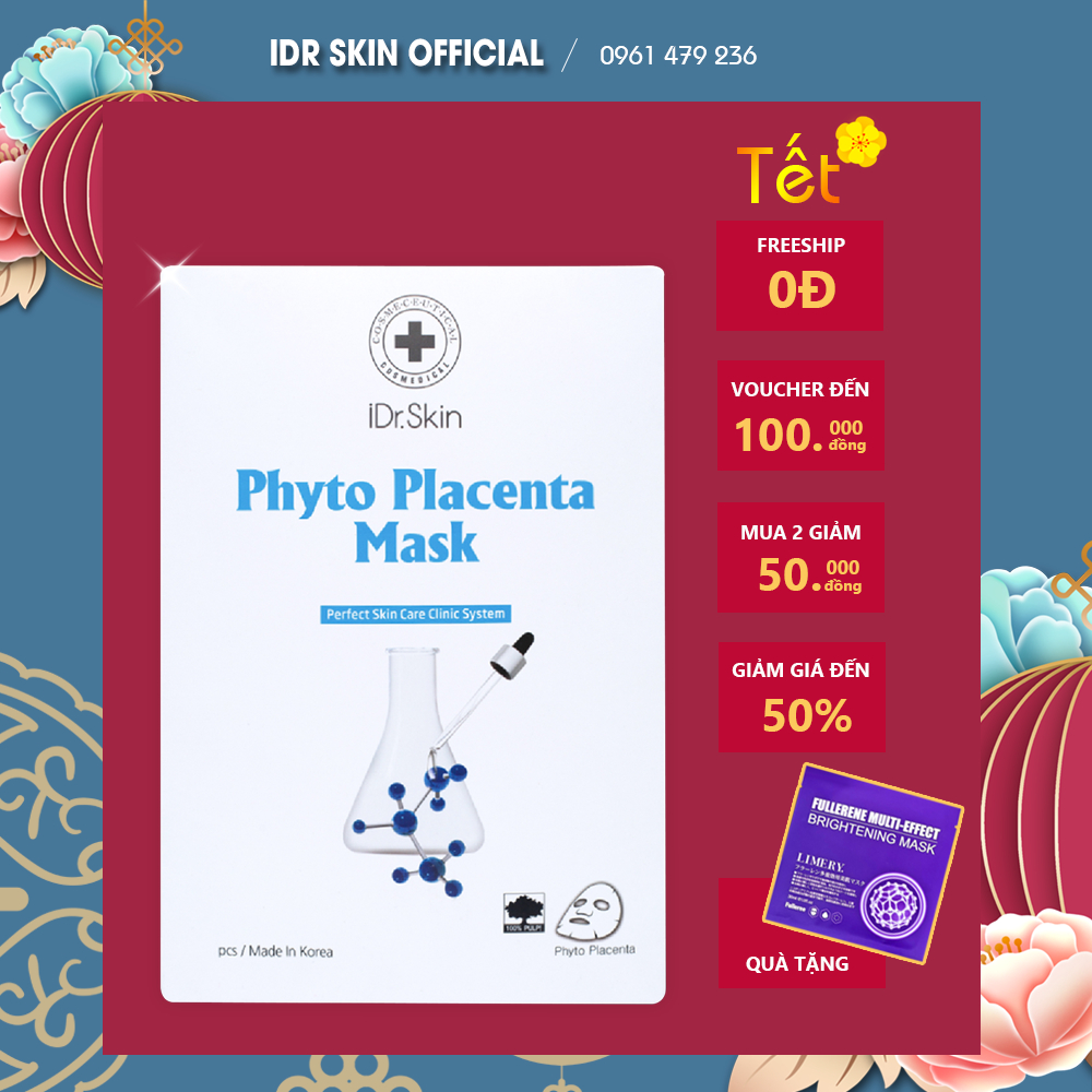 Mặt nạ nhau thai phục hồi da Idr Skin_IDr Skin Phyto Placenta Mask giúp giảm sưng đỏ sau lăn kim, vi tảo...