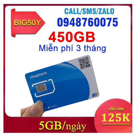 Sim 4G Vinaphone Big50y có 5GB/ngày & 1Tỷ GB Youtube,Tiktok,Zalo tốc độ cao (Miễn Phí 16 Tháng), D89Y