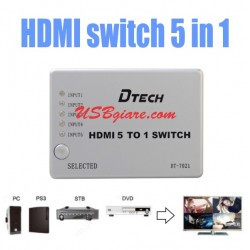 Bộ gộp hdmi 5 vào 1 ra có remote dtech dt-7021