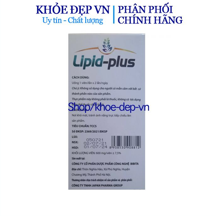Viên uống Lipid Plus hỗ trợ giảm Cholesterol mỡ trong máu, cao huyết áp - Hộp 30 viên