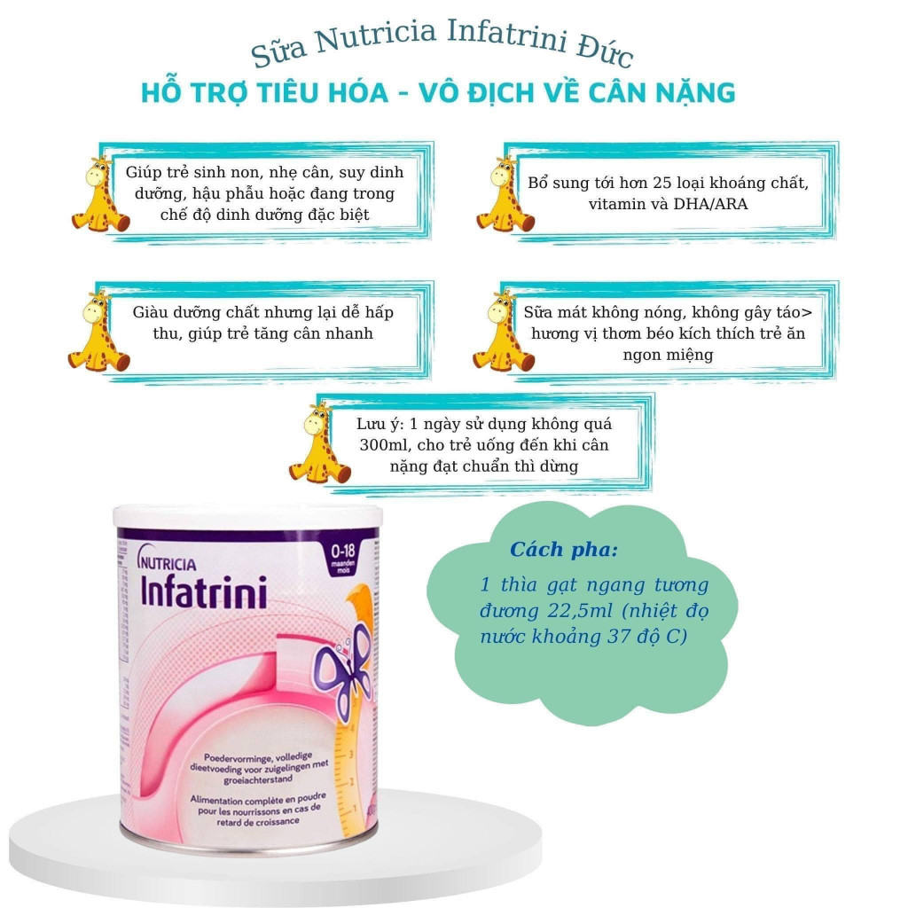 Sữa Infatrini Đức – sữa cao năng lượng dành cho trẻ sơ sinh từ 0 đến 18 tháng hộp 400g