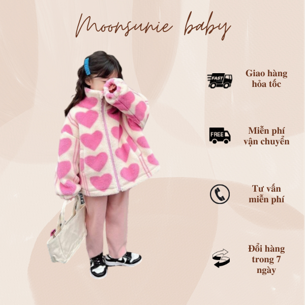 Áo khoác lông cừu dày dặn cho bé gái từ 2 đến 8 tuổi mặc mùa đông ấm áp phong cách Hàn Quốc