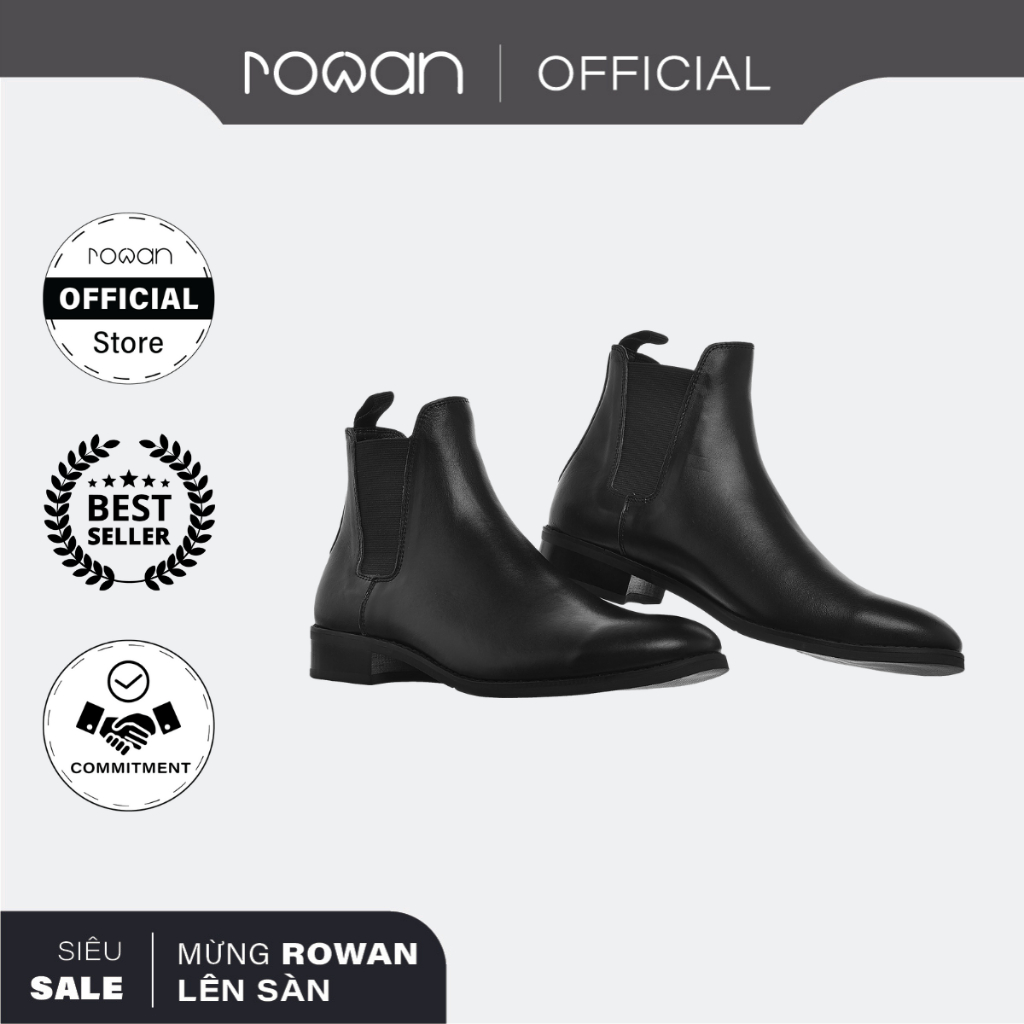 Giày boots nam Rowan Leather Chelsea Boots In Black Color - Da bò cao cấp thật 100%