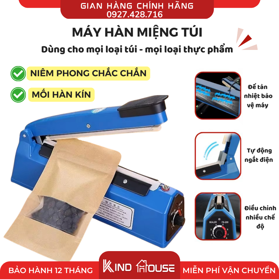 Máy hàn miệng túi 40cm,30cm,20cm túi nilon, túi zip dập tay để bảo quản thực phẩm, bọc sản phẩm bán hàng, bảo hành tháng