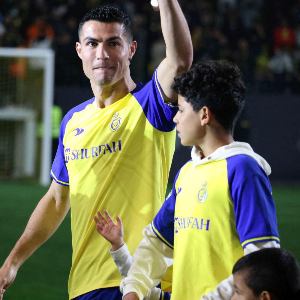 Quần áo Al Nassr Ronaldo mùa 2023 màu vàng CÓ IN tên số