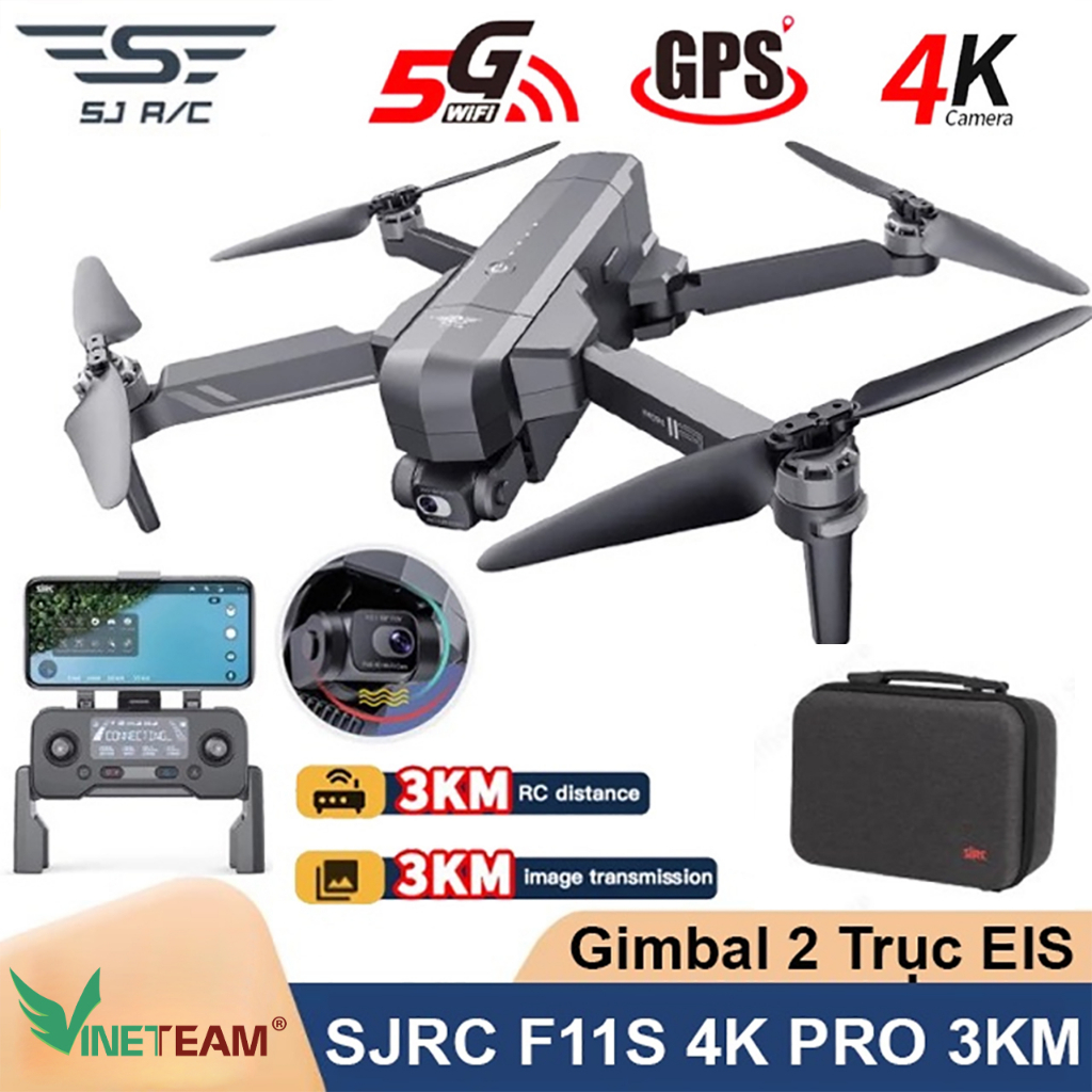Flycam SJRC F11S / F22S 4K PRO - Bay 3Km 25 phút, Camera 4K, Gimbal chống rung 2 trục và chống rung điện tử EIS