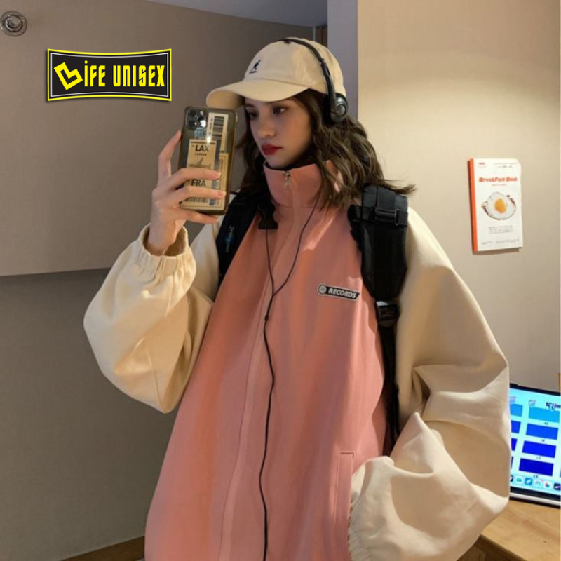 Áo Khoác Bomber Dù RECORDS Nam Nữ Ulzzang Unisex Kiểu Form Rộng 2 Lớp Jacket  - LIFE UNISEX