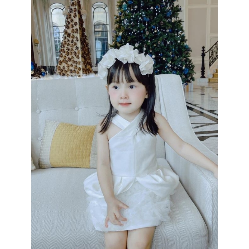 Y1-Váy cổ yếm trắng bé gái 11-22kg (KÈM BỜM REN)