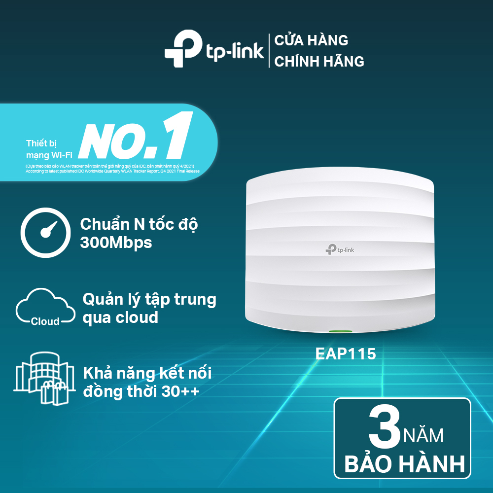 [Mã ELCL12 giảm 9% đơn 300K] Bộ Access Point Gắn Trần Chuẩn N TP-Link EAP115 Tốc Độ 300Mbps