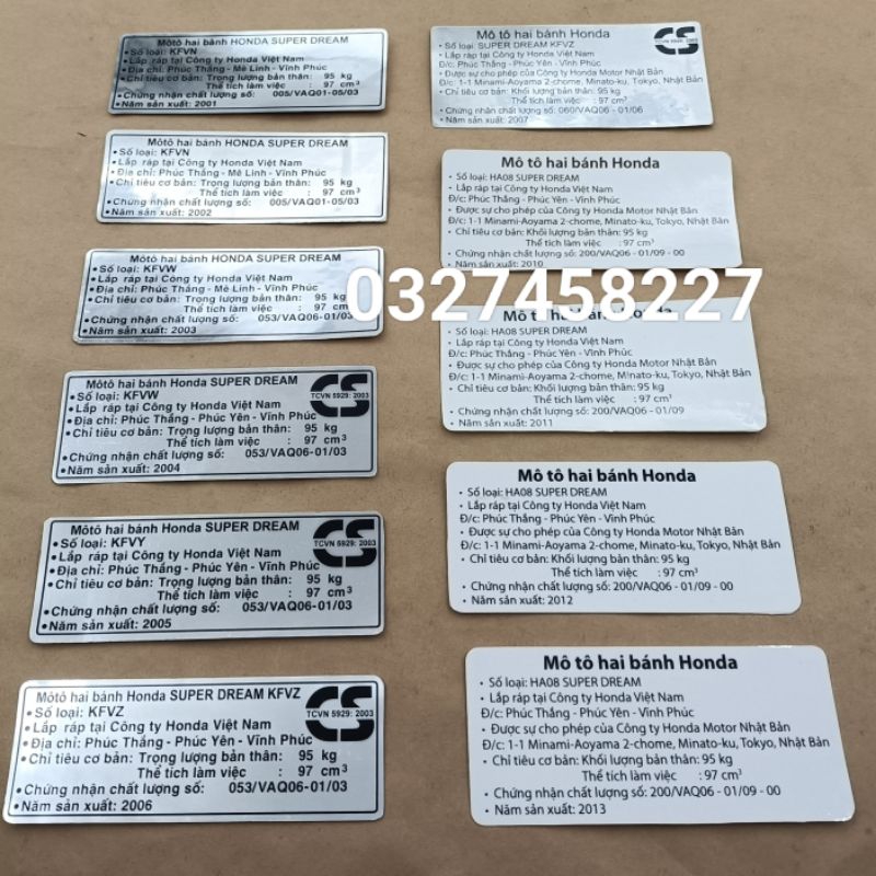 Tem thông số năm sản xuất xe Super DREAM , hộp xích cacte