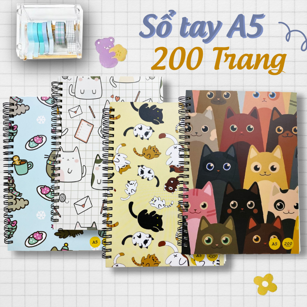 Sổ tay mèo A5 200 trang - Mẫu Những Chú Mèo Dễ Thương - Dùng làm sổ ghi chép, sổ nhật ký, notebook, quà tặng