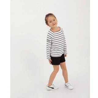 Áo thun bé gái tay dài trắng sọc đen chất vải dày dặn - Kid Principles - Embroided Striped T-shit