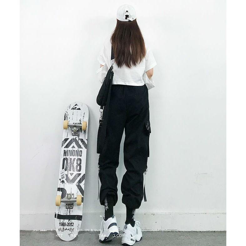 Quần Dài Hip Hop Lưng Cao Dáng Rộng Mỏng Q041 Quần jogger bo gấu Có Dây Xích Phong Cách Harajuku Hàn Quốc Cho Nữ