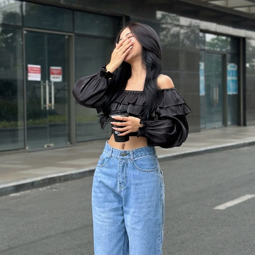 Áo Croptop Trễ Vai 2 Tầng Tay Dài TiQi Jeans A203