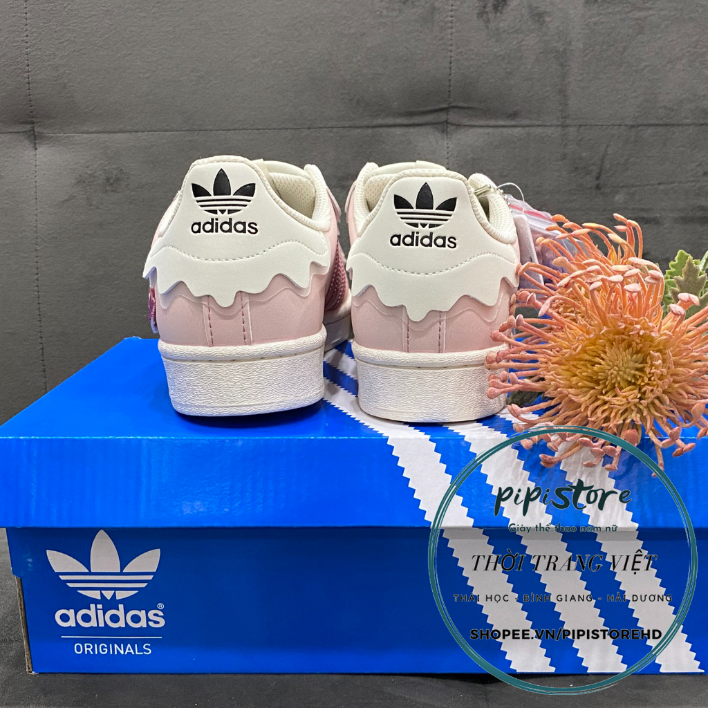 Giày adidas superstar, adidas Sò hồng, màu hồng kem bản S.C 2022 dây hồng full box