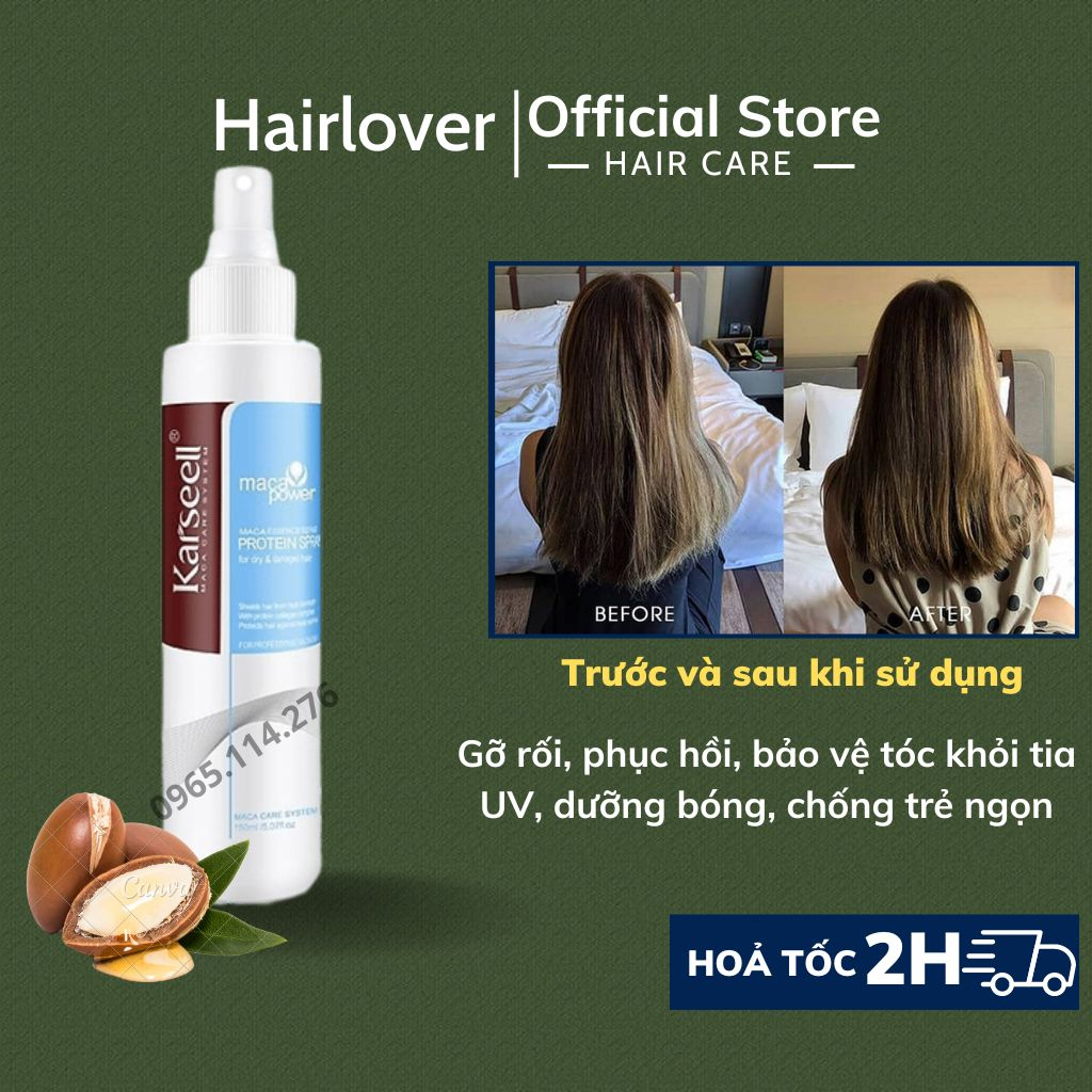 Xịt Dưỡng Tóc Keratin Karseell Spray 150ml Xịt bảo vệ tóc 2 lớp cao cấp chống nhiệt, phục hồi tóc hư tổn HAIRLOVER