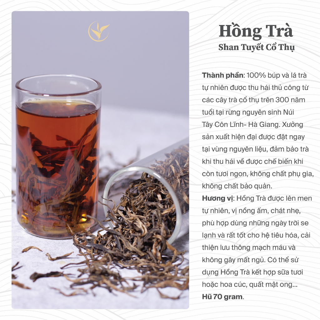Hũ Hồng Trà Shan Tuyết Cổ Thụ Hà Giang Vụ Xuân Trà Hảo Hạng Thiện Tài 1 tôm 1 lá Lọ Thủy Tinh 70g Quà Tặng