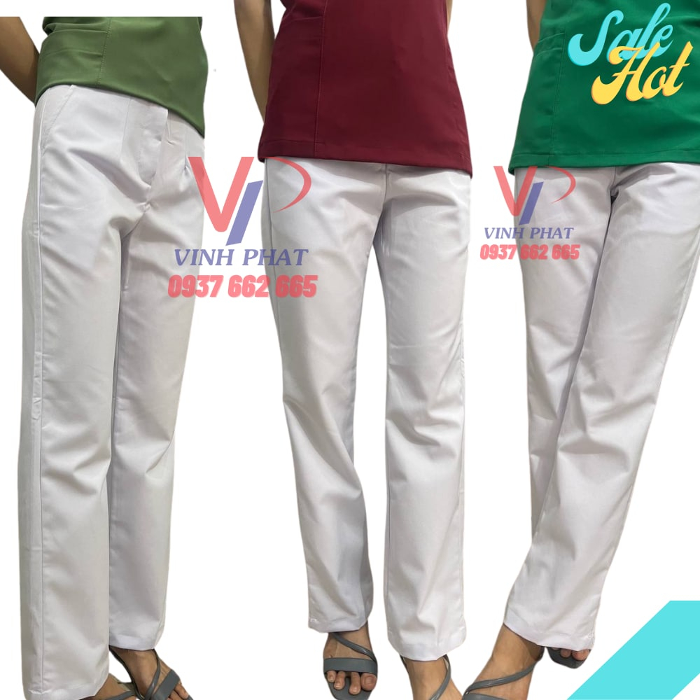 Quần blouse trắng nam nữ ống suôn vải kaki thun co giãn tốt, bền đẹp cho bác sĩ, y tá và điều dưỡng