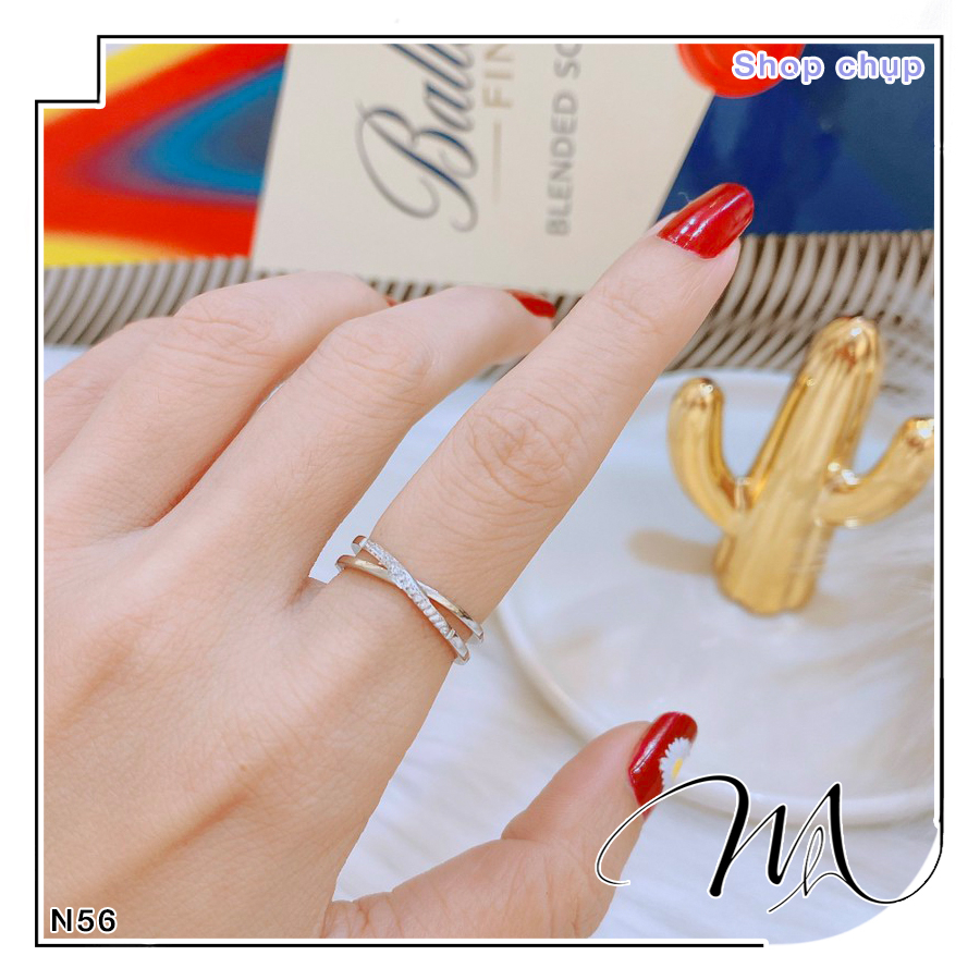 Nhẫn nữ Titan chéo chữ X đính đá trắng - Măng’s House N56