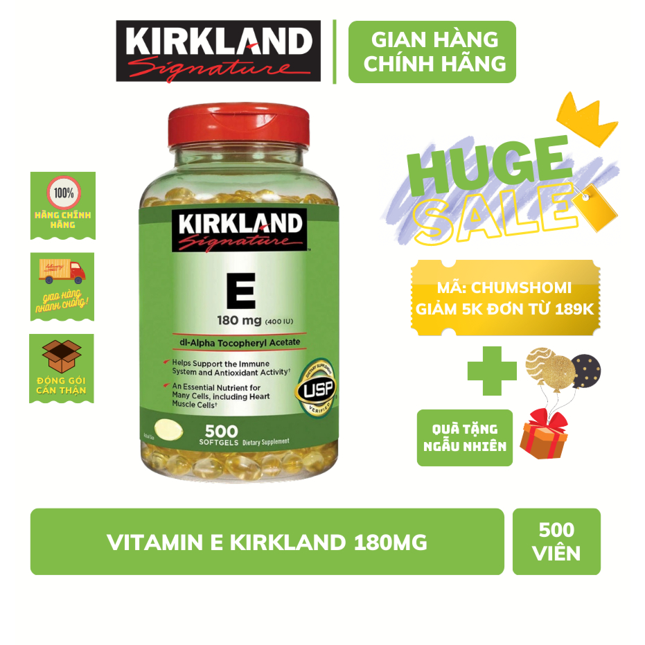 Viên uống VITAMIN E KIRKLAND SIGNATURE 400 IU của Mỹ hỗ trợ trẻ hoá làm đẹp da - chai 500 viên