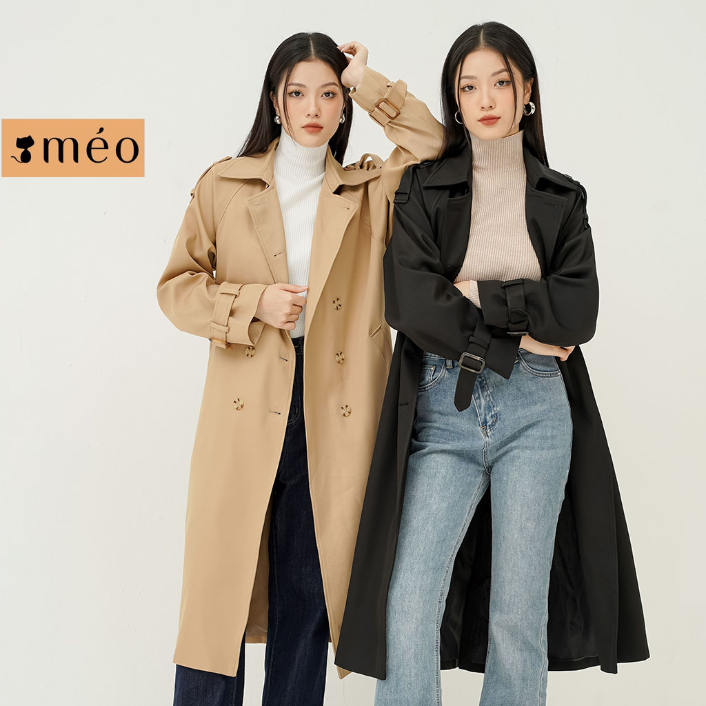 Áo khoác nữ Méo shop trench coat dáng dài mangto cổ vest Lavien