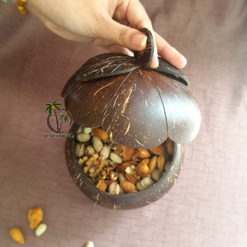 Hộp đựng hạt dưa hạt bí bằng gáo dừa tự nhiên - CocoEco Brand
