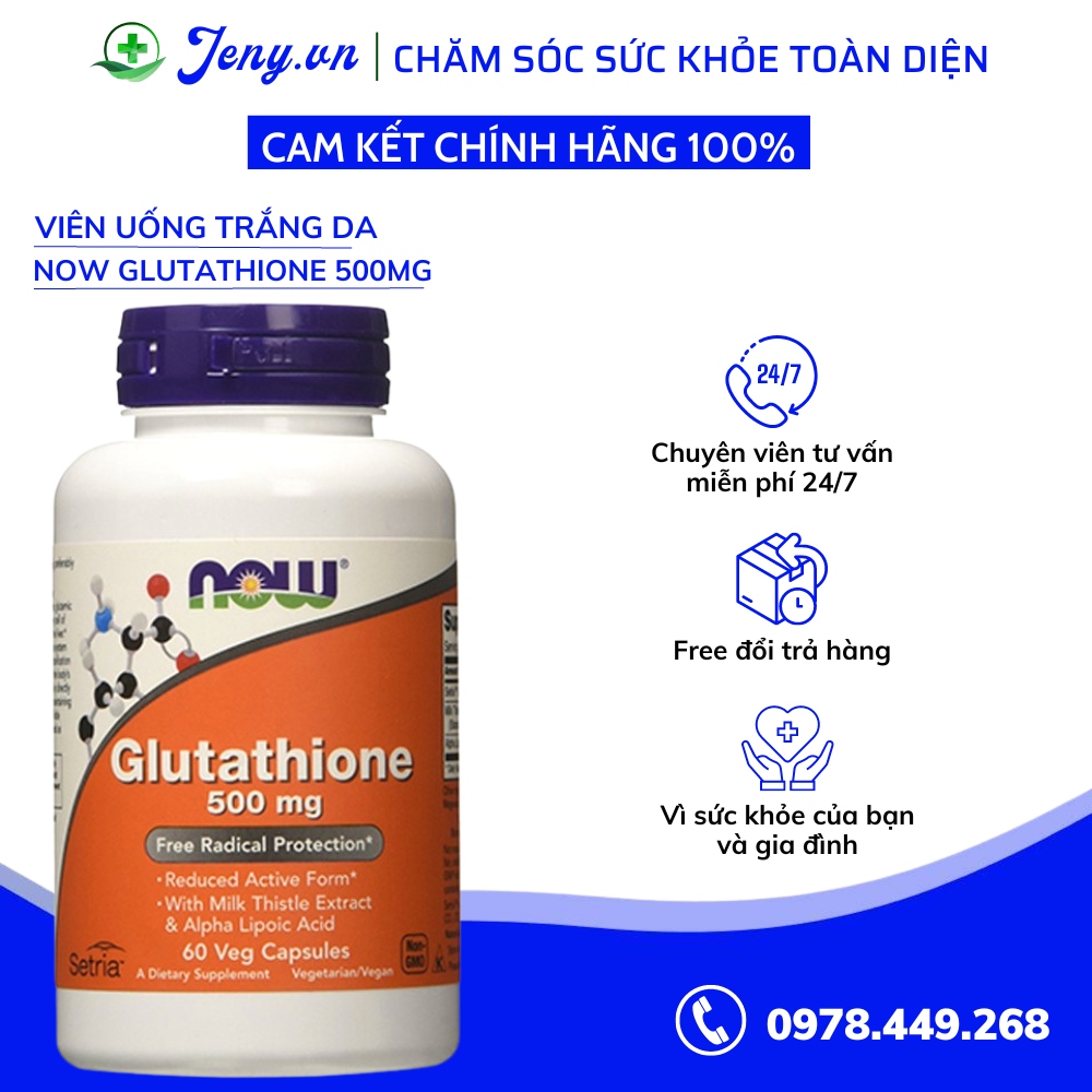 Viên uống trắng da Now Glutathione 500mg