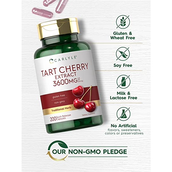 Carlyle Tart Cherry Extract 3600mg - Viên uống hỗ trợ gout, giảm đau cơ, khớp và chống oxy hóa 200 viên