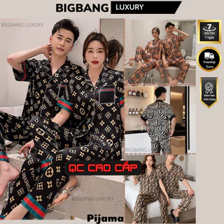 Đồ Bộ Pyjama Áo cộc Quần dài Cao Cấp Bigbang Luxury Dành Cho Nam Và Nữ Chất Lụa Siêu Mát Đồ Ngủ Đôi Lụa Cao Cấp