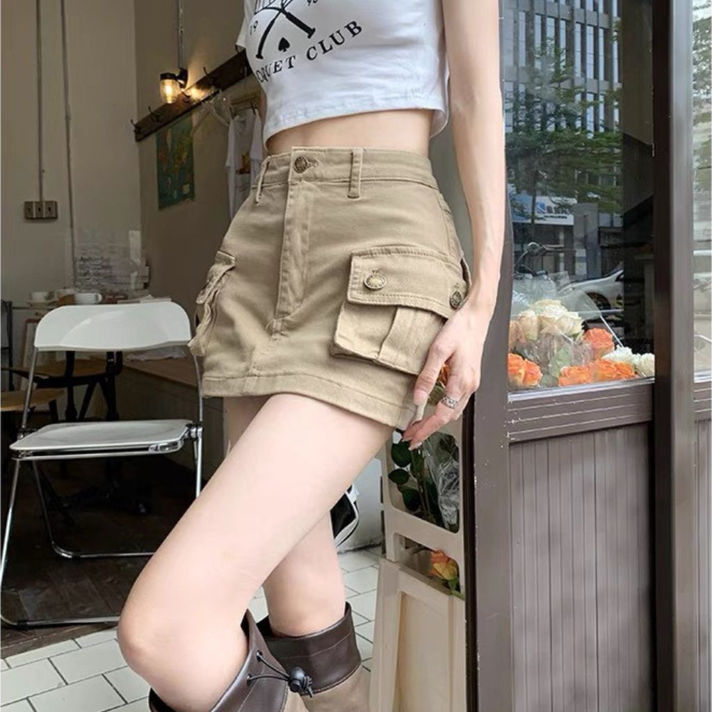 Chân váy túi hộp nữ chất liệu kaki dáng ngắn chữ A có quần trong váy | BigBuy360 - bigbuy360.vn