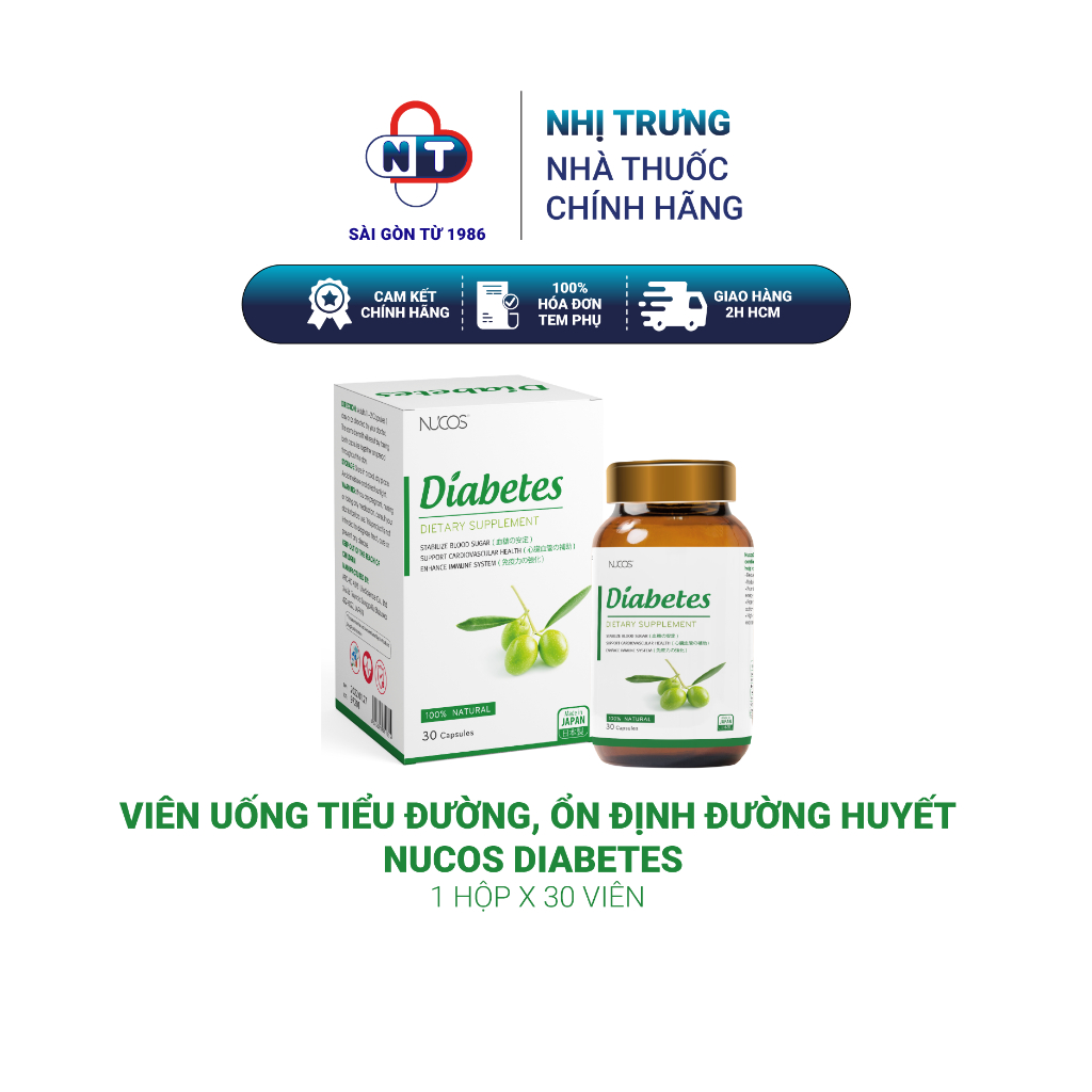Viên uống tiểu đường, ổn định đường huyết Nucos Diabetes hộp 30 viên
