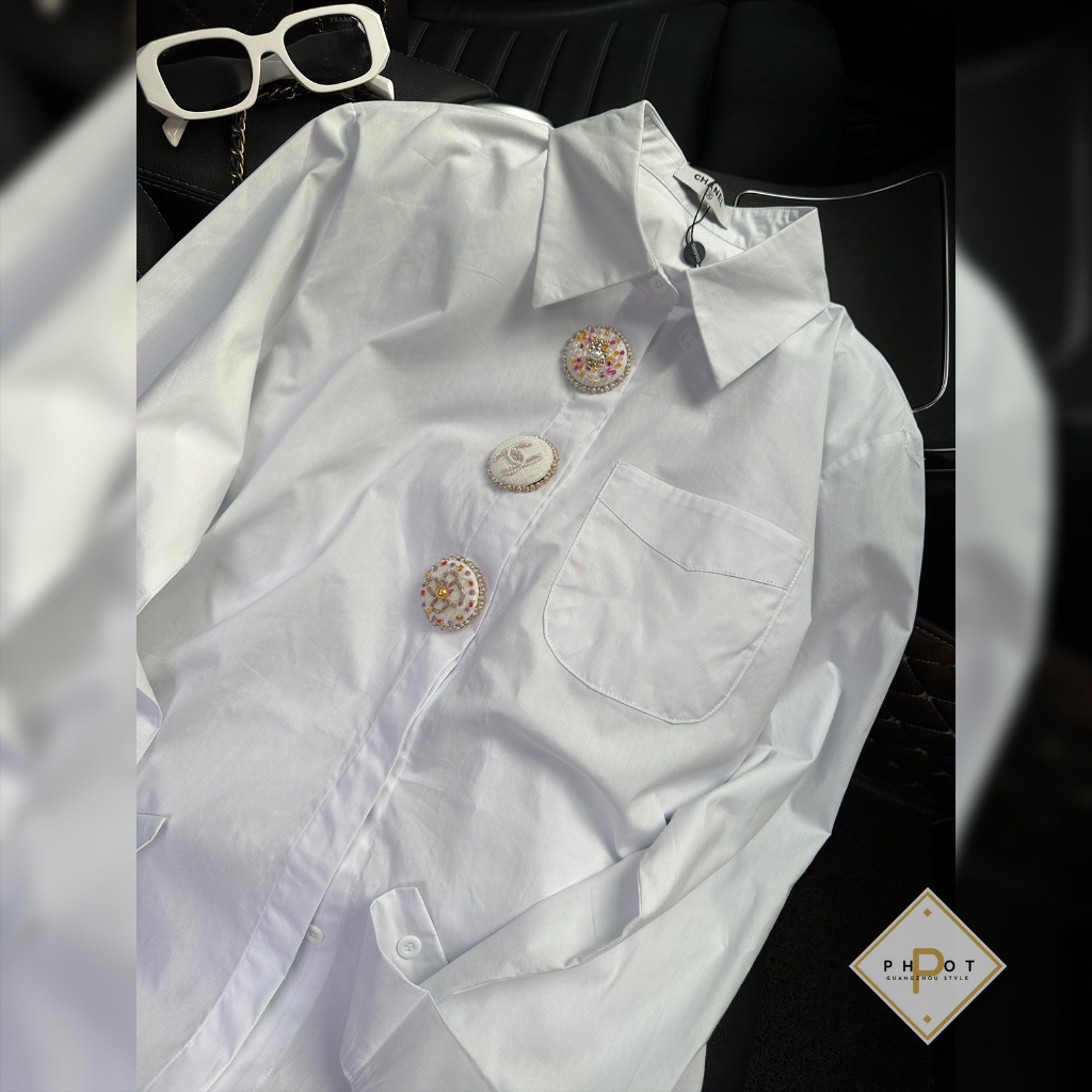 Áo sơ mi nữ dài tay freesize form rộng khuy đá hàng qccc loại 1 A09