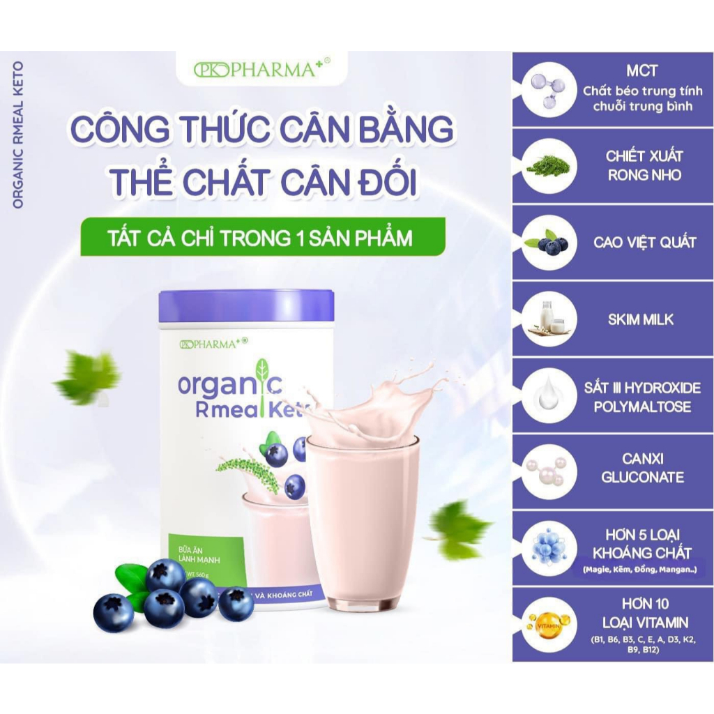 Bữa Ăn Lành Mạnh Organic Rmeal Keto Pkpharma,Bổ sung các vitamin,khoáng chất và dinh dưỡng,giảm nguy cơ gây béo phì