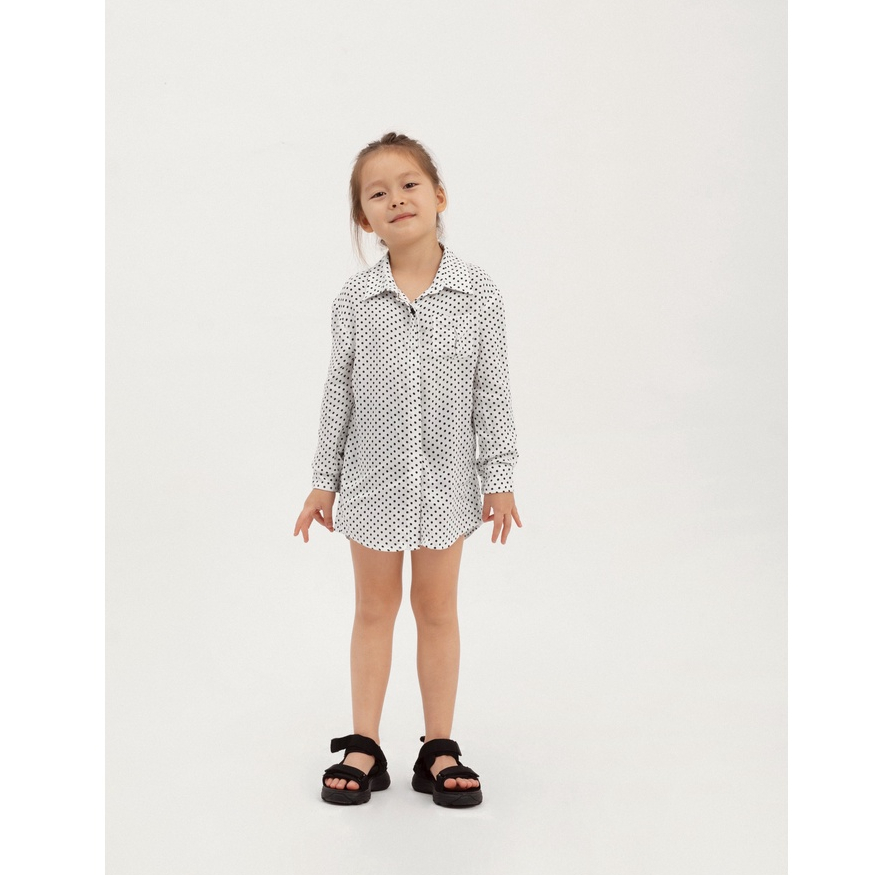 Áo sơ mi trẻ em, sơ mi tay dài màu trắng chấm bi đen, chất liệu thoáng mát - Kid Principles - Polka-dot Overized Shirt
