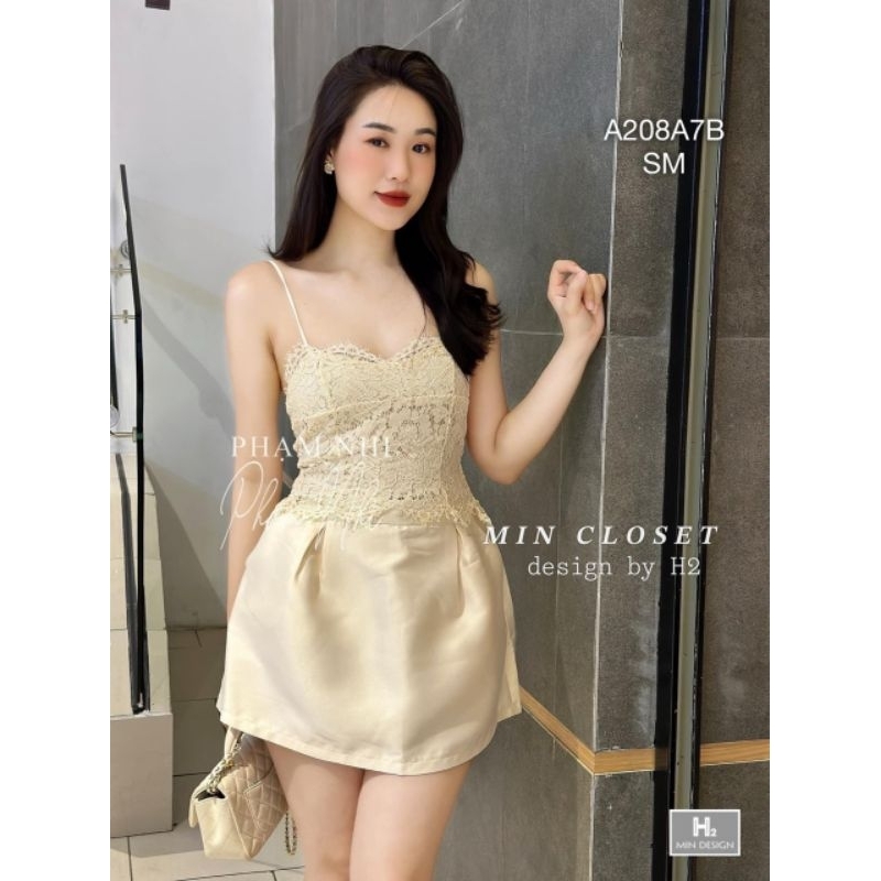 Áo ren 2 dây croptop hở lưng cúp ngực sexy quyến rũ màu đen /be S M - A208A7B