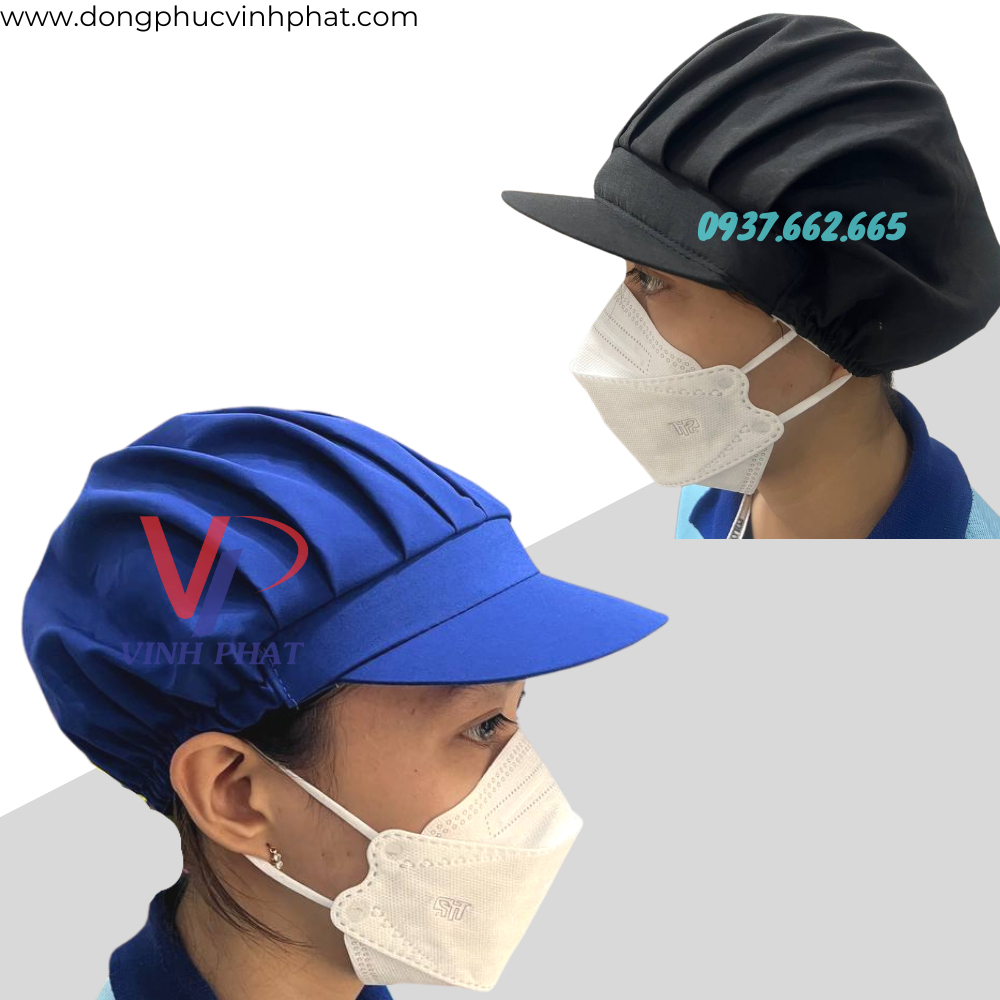 Mũ Nón Vải Màu Đen Trùm Tóc Công Nhân Thực Phẩm, Thủy Sản Form Ngắn Vải Đẹp Giá Rẻ  - Hình Thật